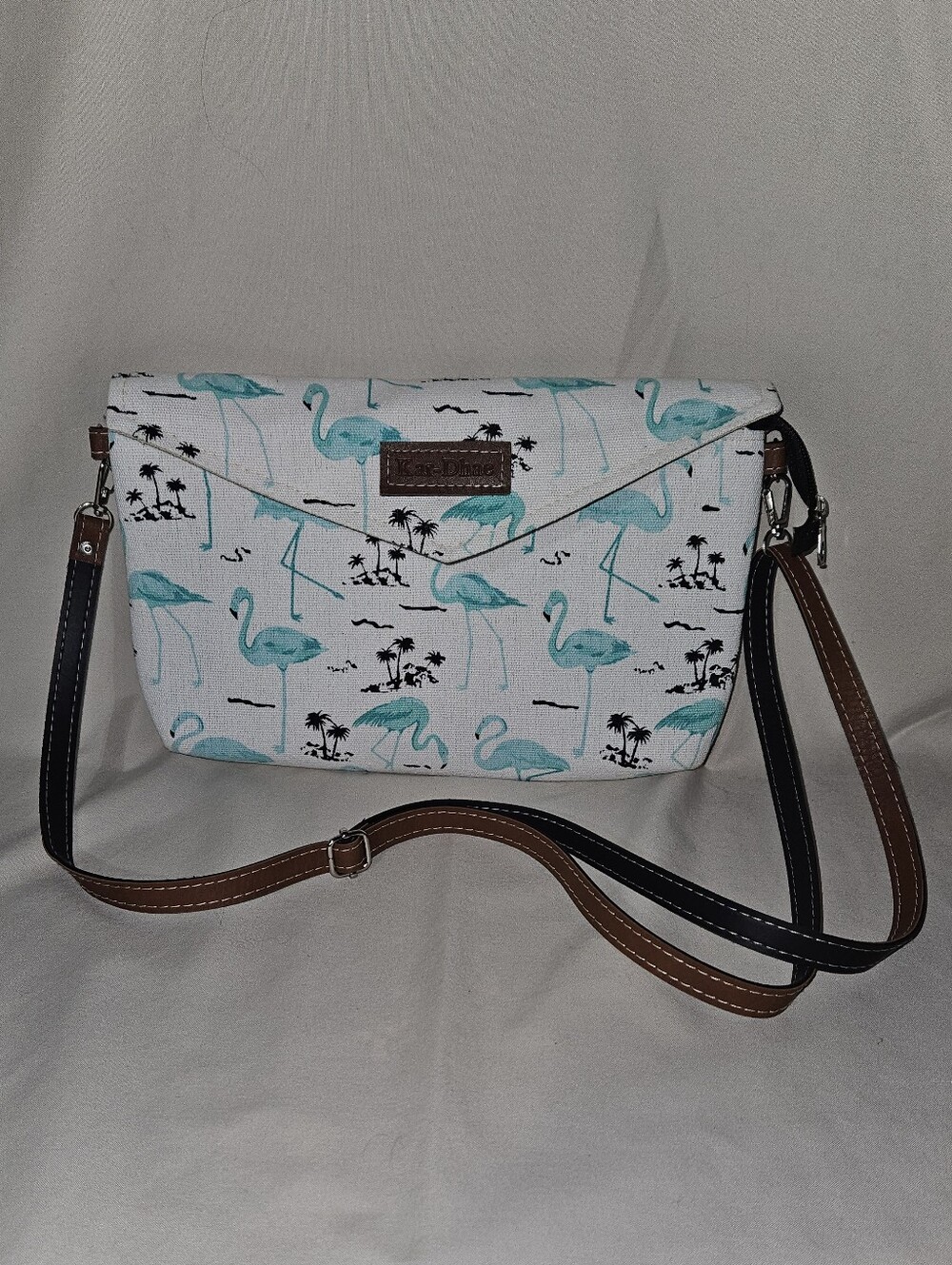Kar-Dhae Canvas Flamingo Bag in Teal and White